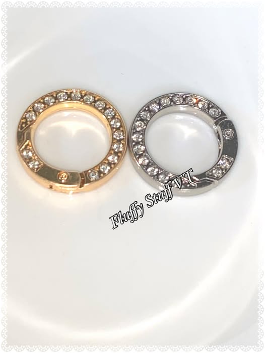 24mm rhinestone encrusted metal spring keychain rings.