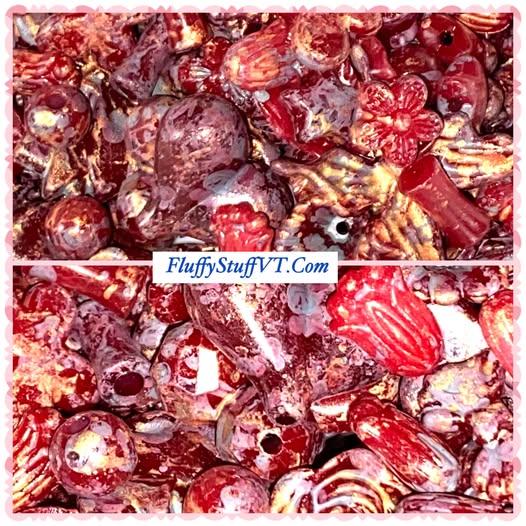 Mixed size 2mm-20mm red patina mixed charm beads.