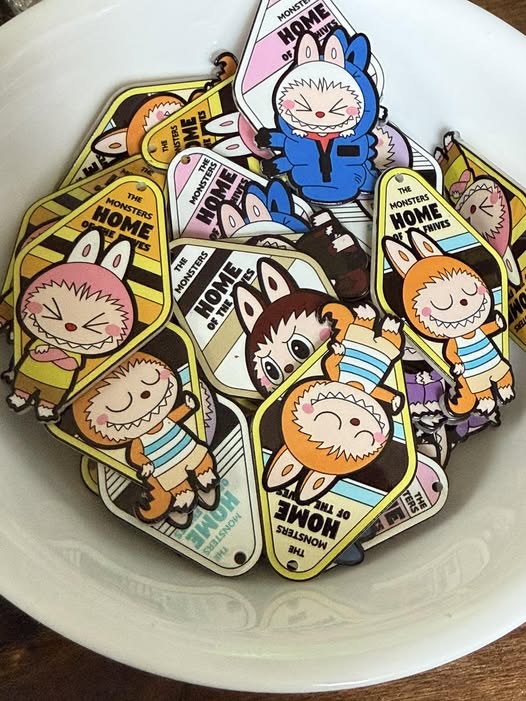 5.6cm double side with raised paint texture on one side Labubu hotel key design.