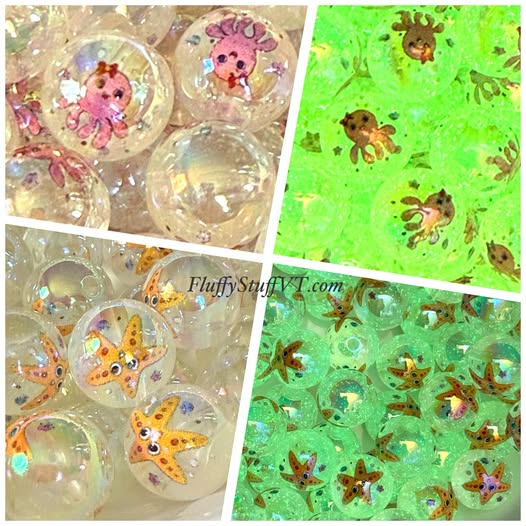 16mm uv coated octopus and starfish glow beads