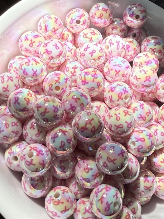 16mm breast cancer awareness pink ribbon bead.