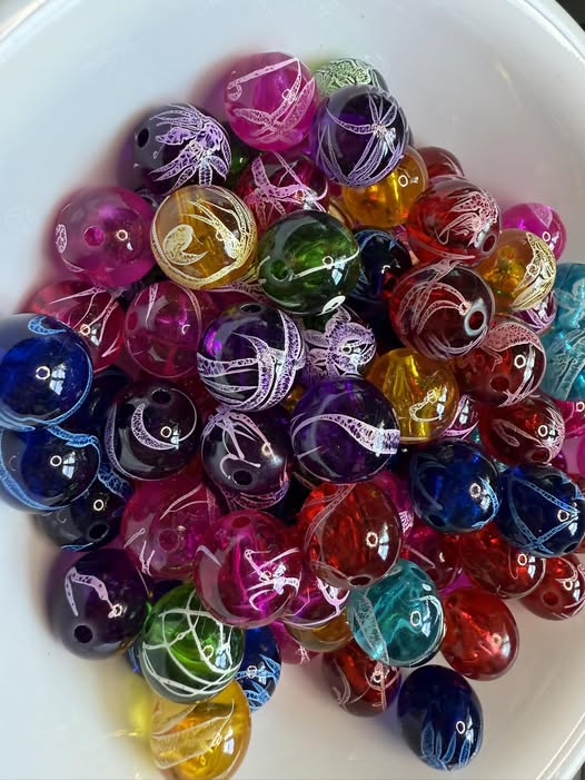16mm bright color beads with white alcohol ink.