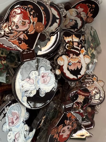 Skull Panda winter wonderland double sided quality textured 4cm acrylic pendants