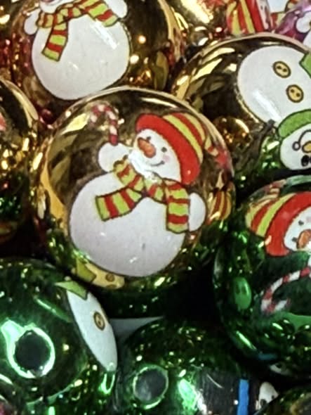 16mm metallic color 2 designs snowman bead
