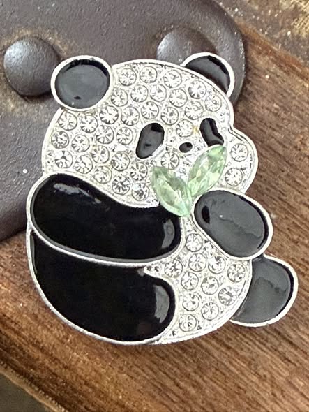 29mm rhinestone covered panda eating bamboo