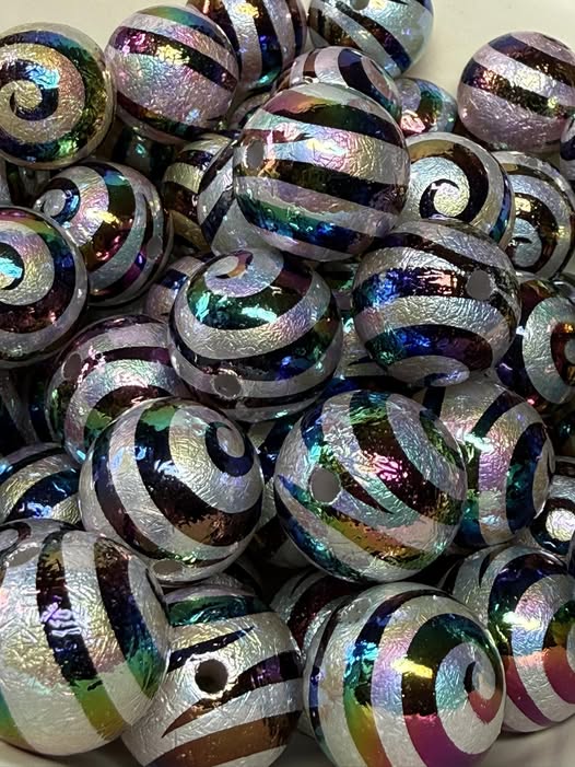 20mm swirls beads with ab color foil and a ultra glossy finish