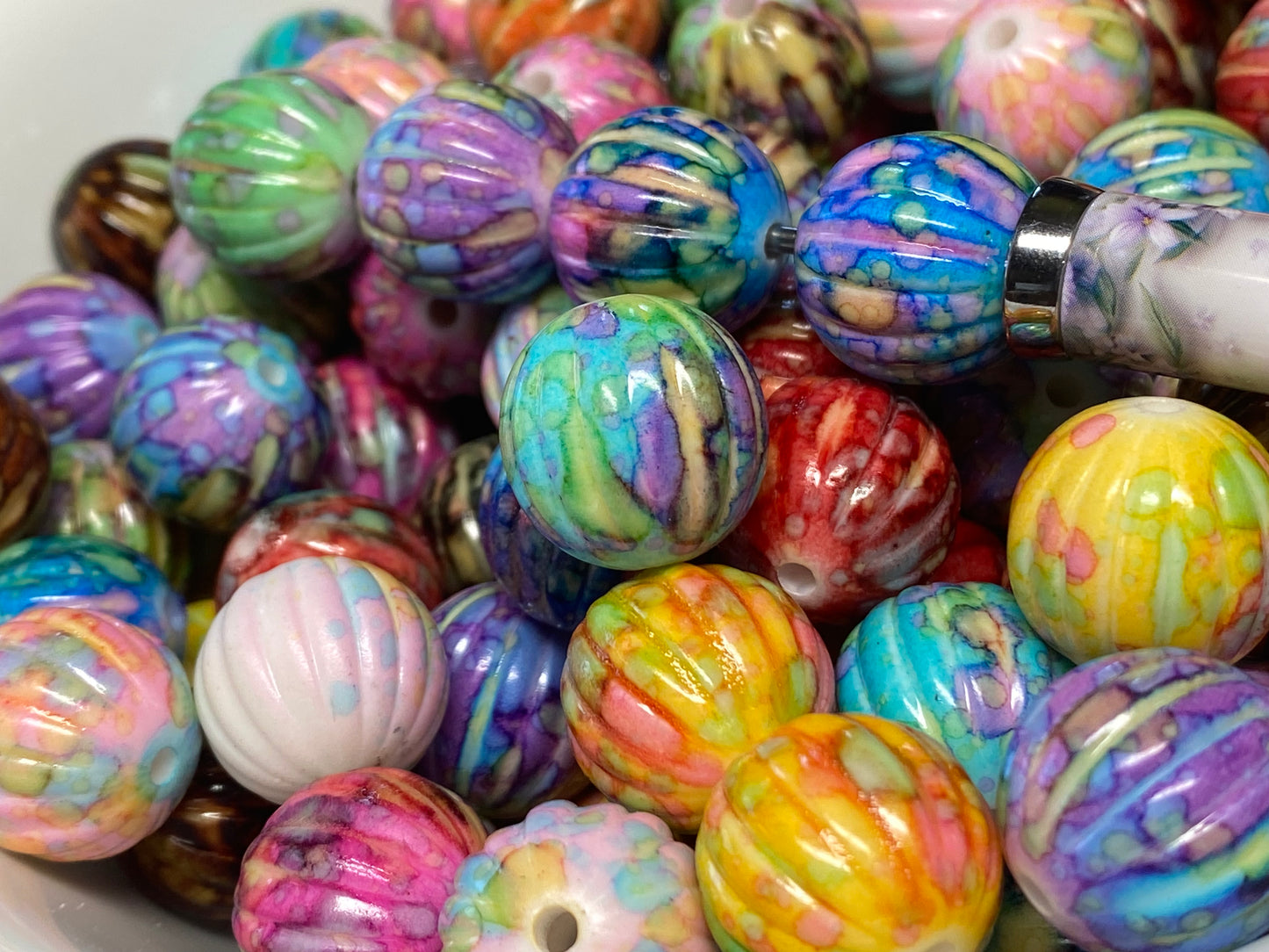 16mm watercolor pumpkin beads