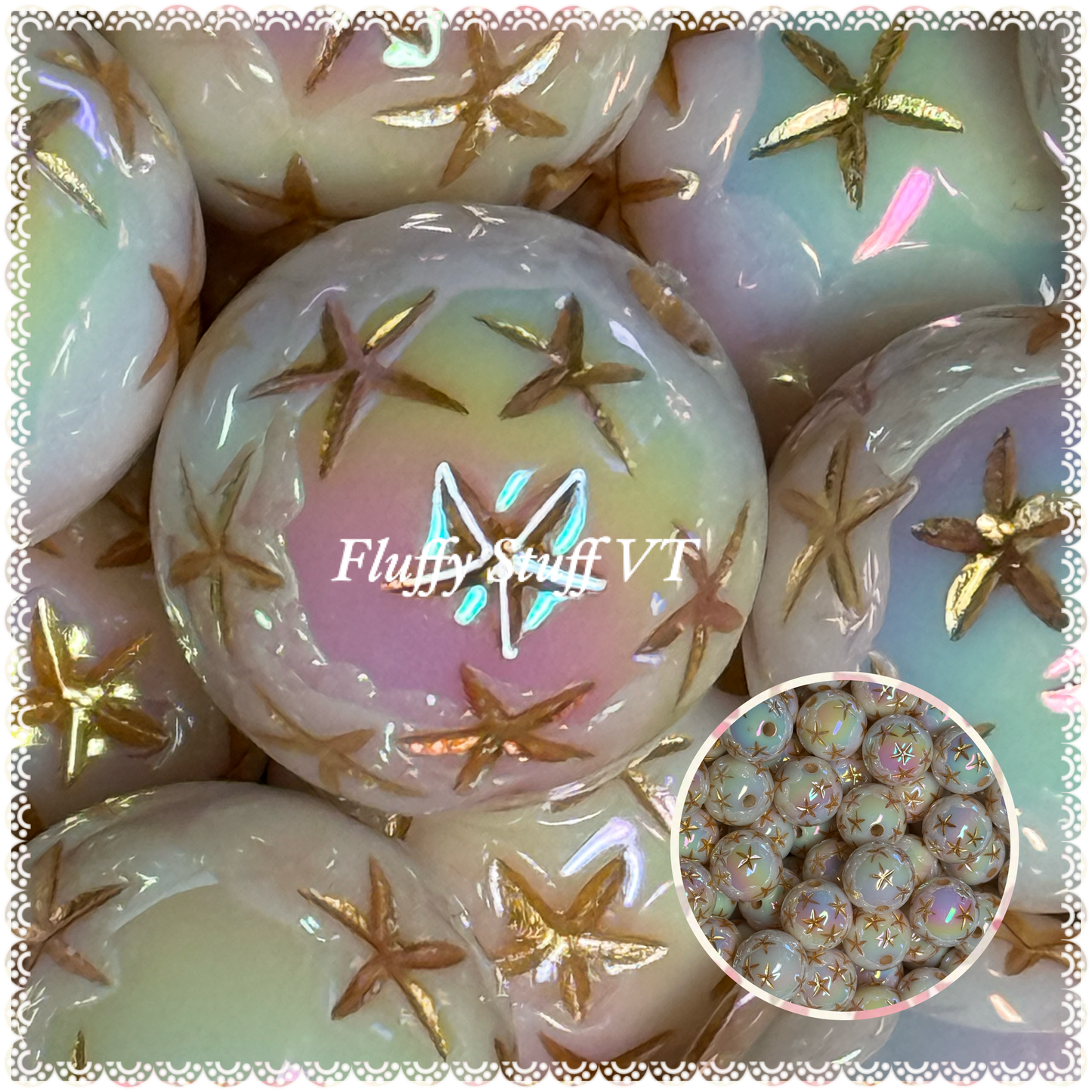 16mm vintage white star with gold embellishments