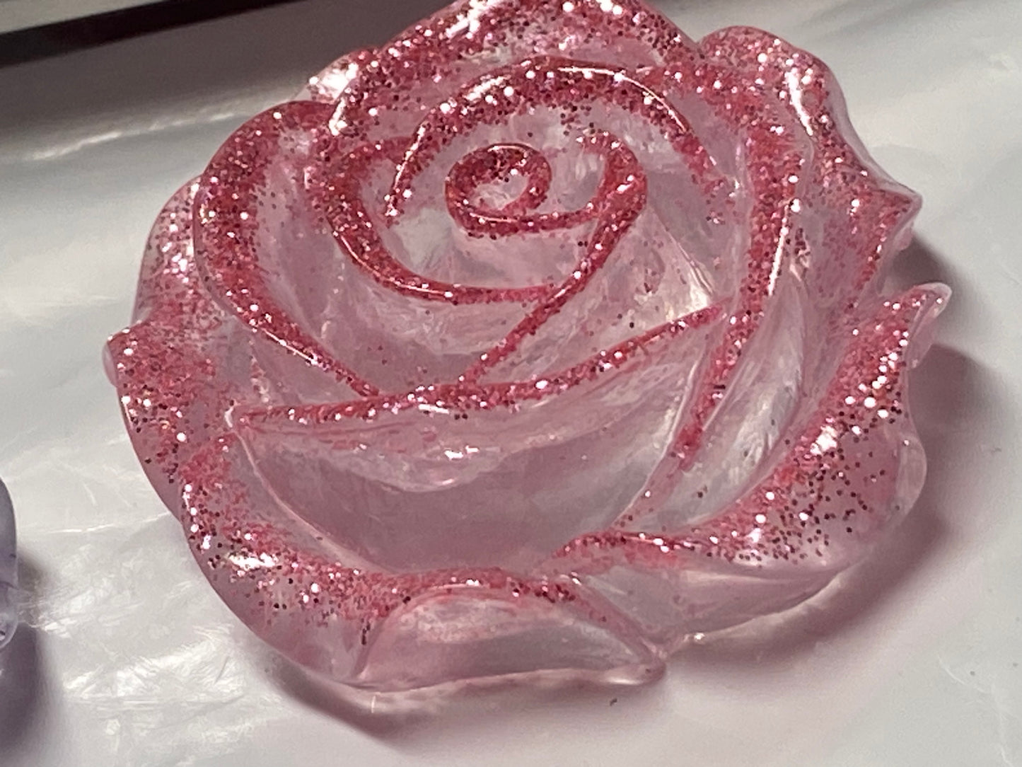 36mm lumi glitter and textured 3D rose flat back charms
