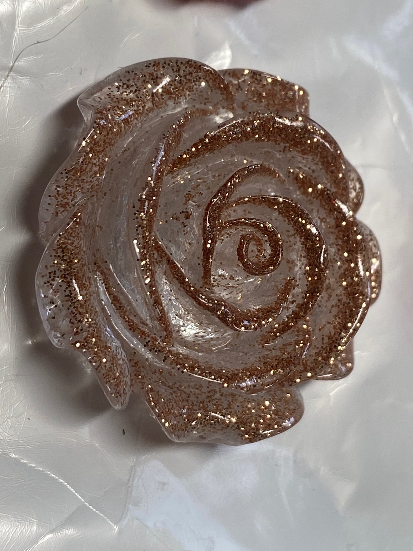 36mm lumi glitter and textured 3D rose flat back charms