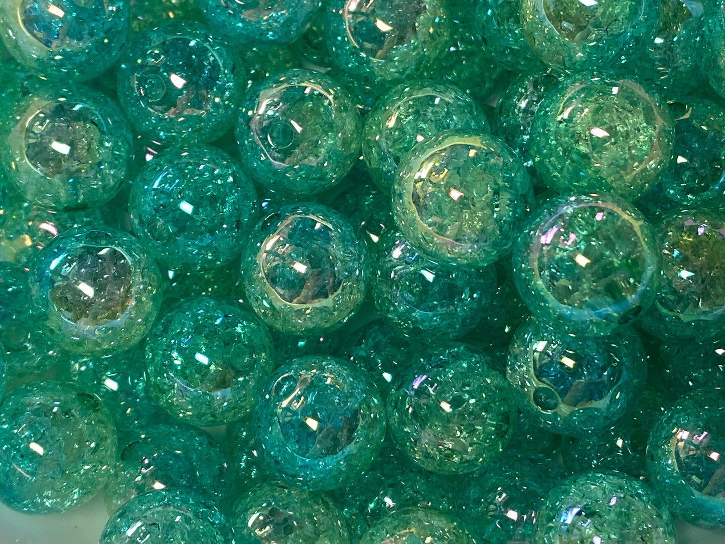 16mm blue/green ombré crackle bead