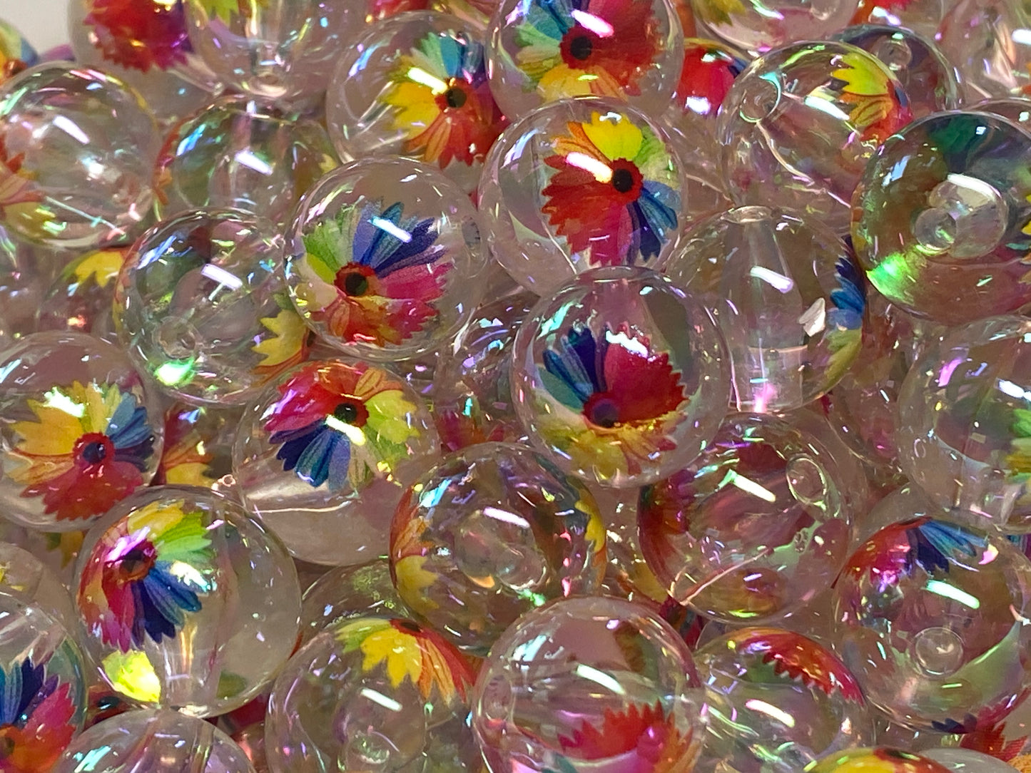 16mm rainbow daisy bead