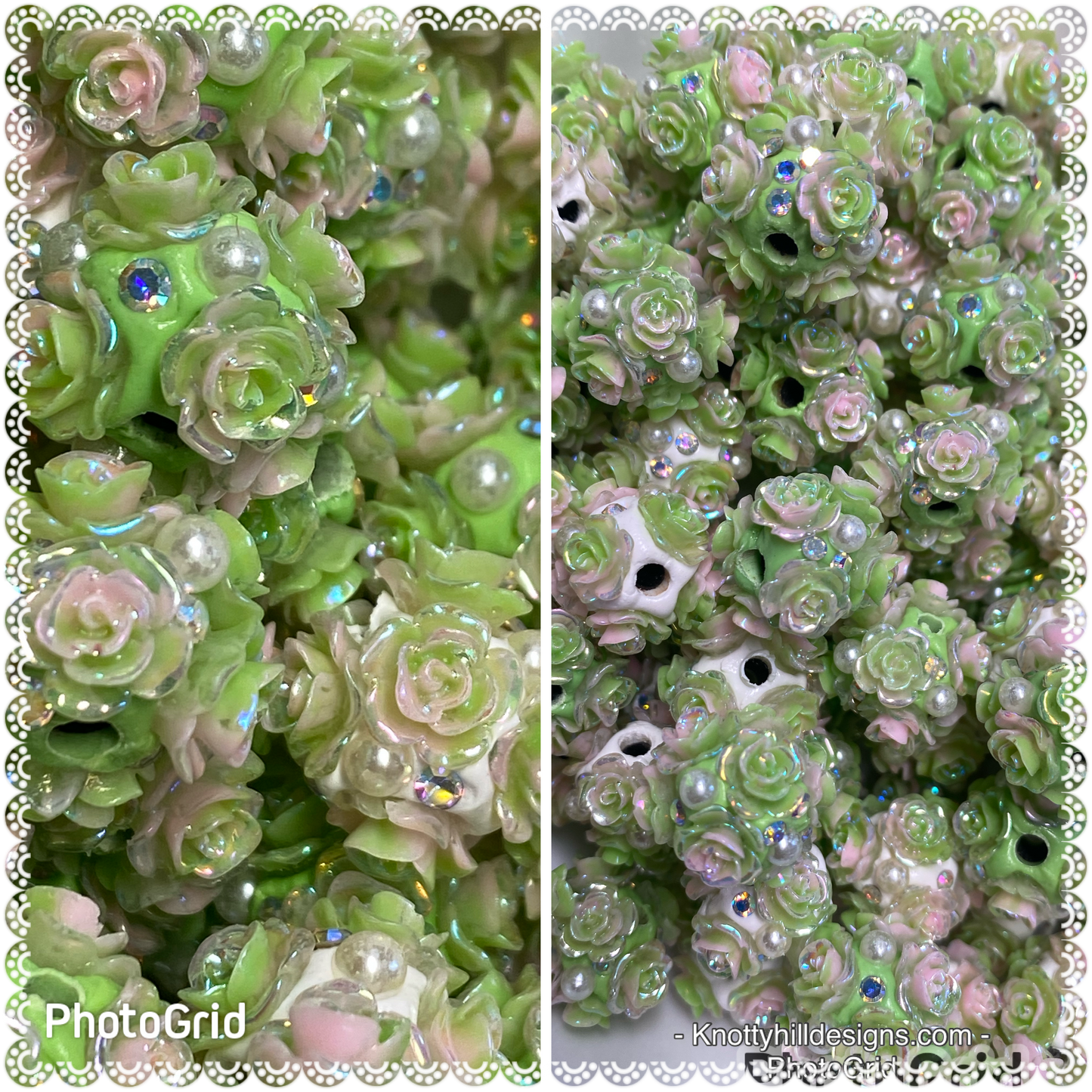 14mm roses and rhinestone clay beads