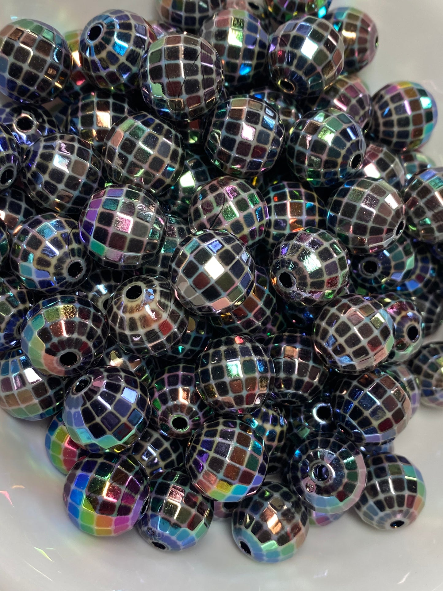16mm oil slick black disco bead