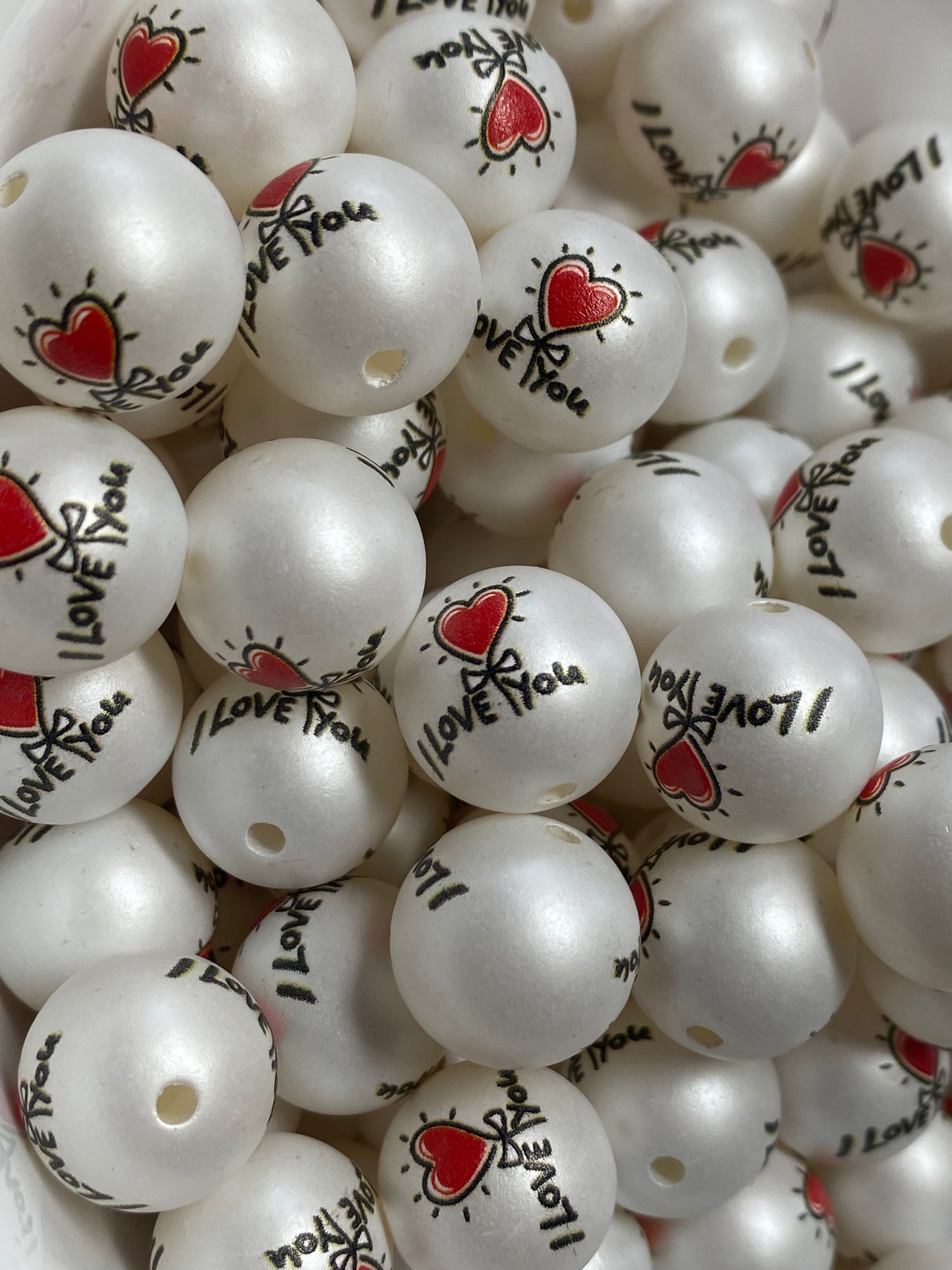 16mm I love you printed pearl style bead