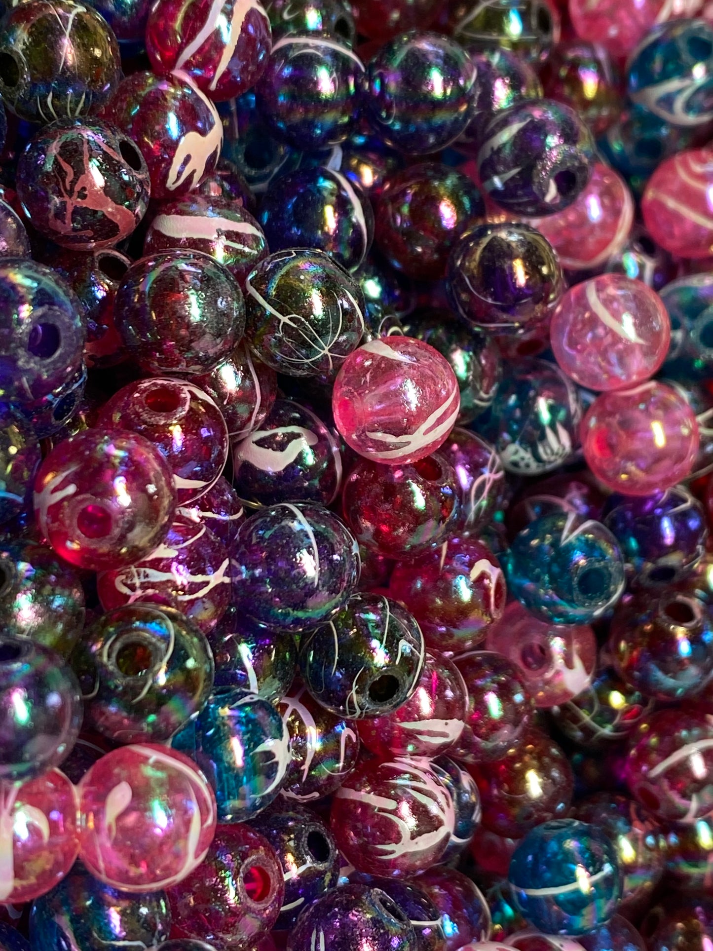 8mm jelly colored white paint splatter beads