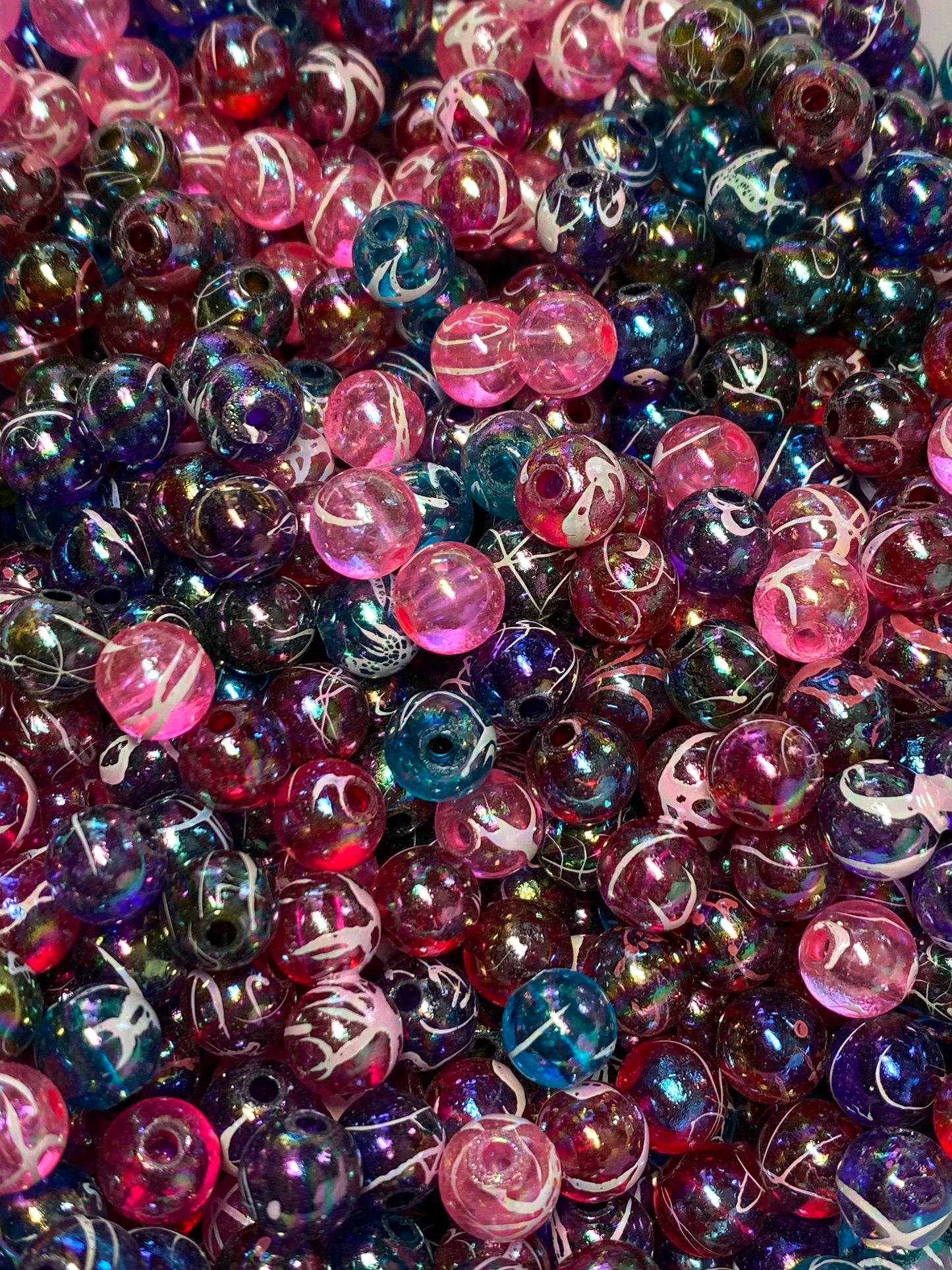 8mm jelly colored white paint splatter beads