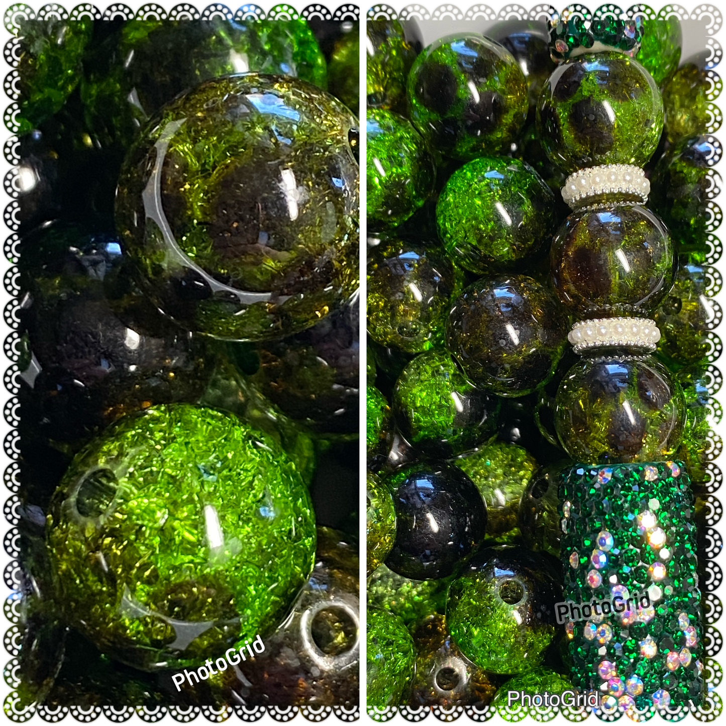 16mm bright green crackle with animal ombré print bead