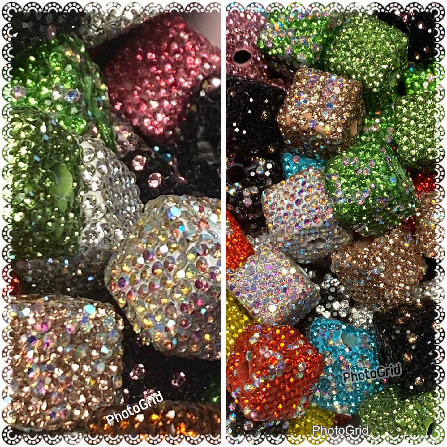 14mm clay and rhinestone cube beads