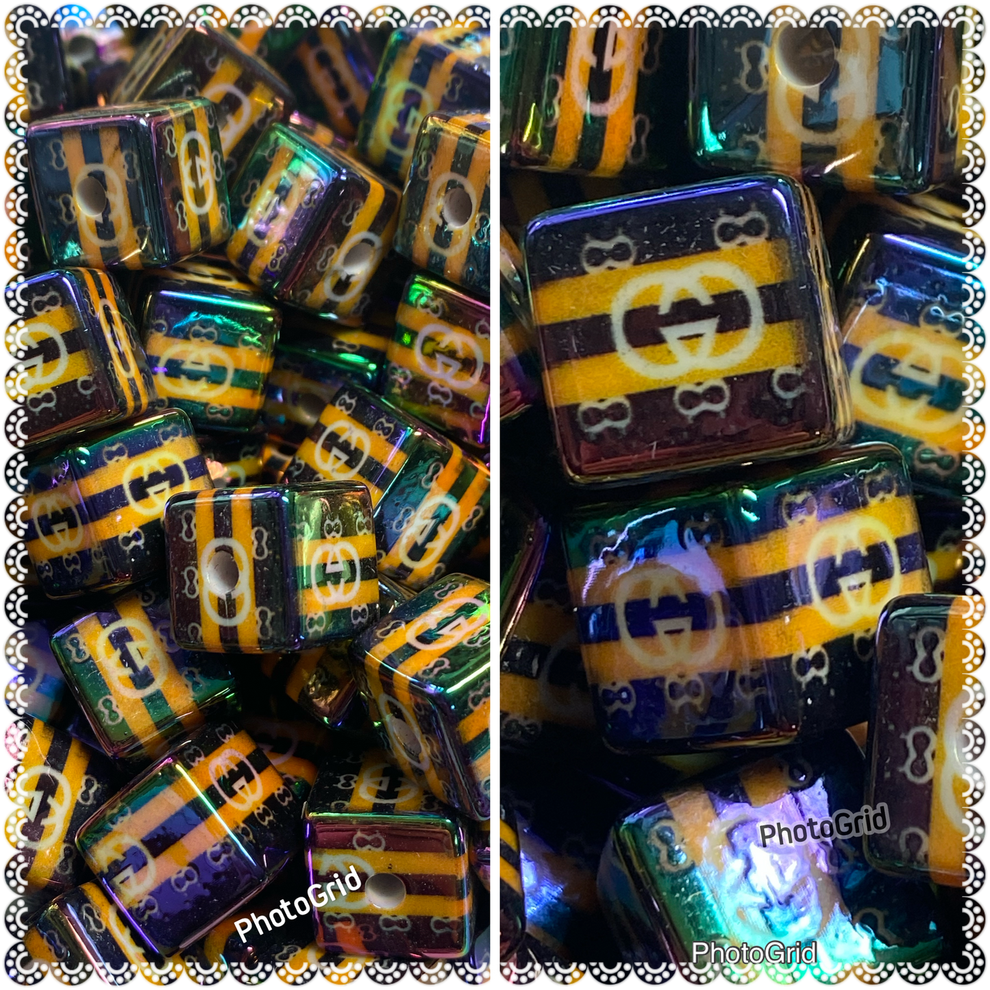 16mm black/brown uv coated cube bead