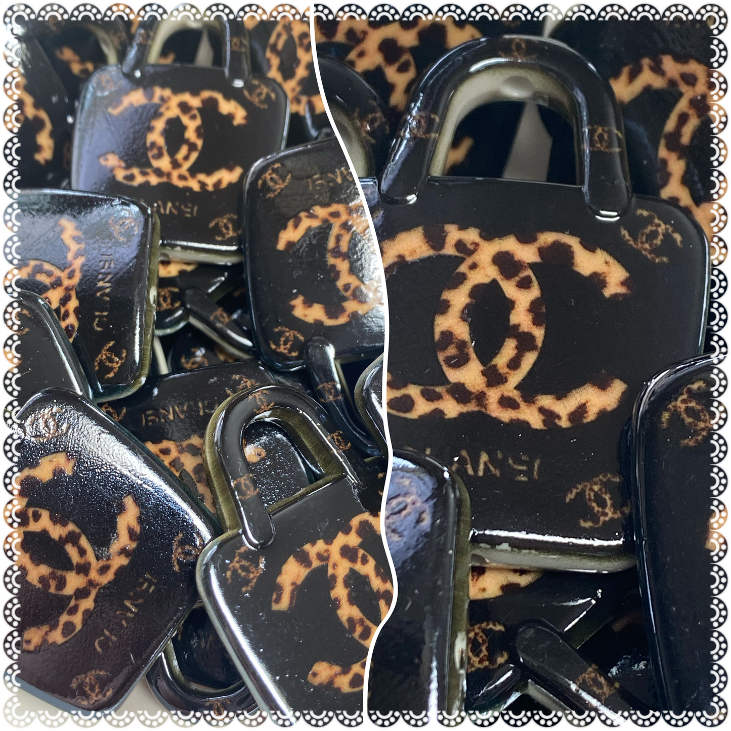50mm CC purse bead with animal print.