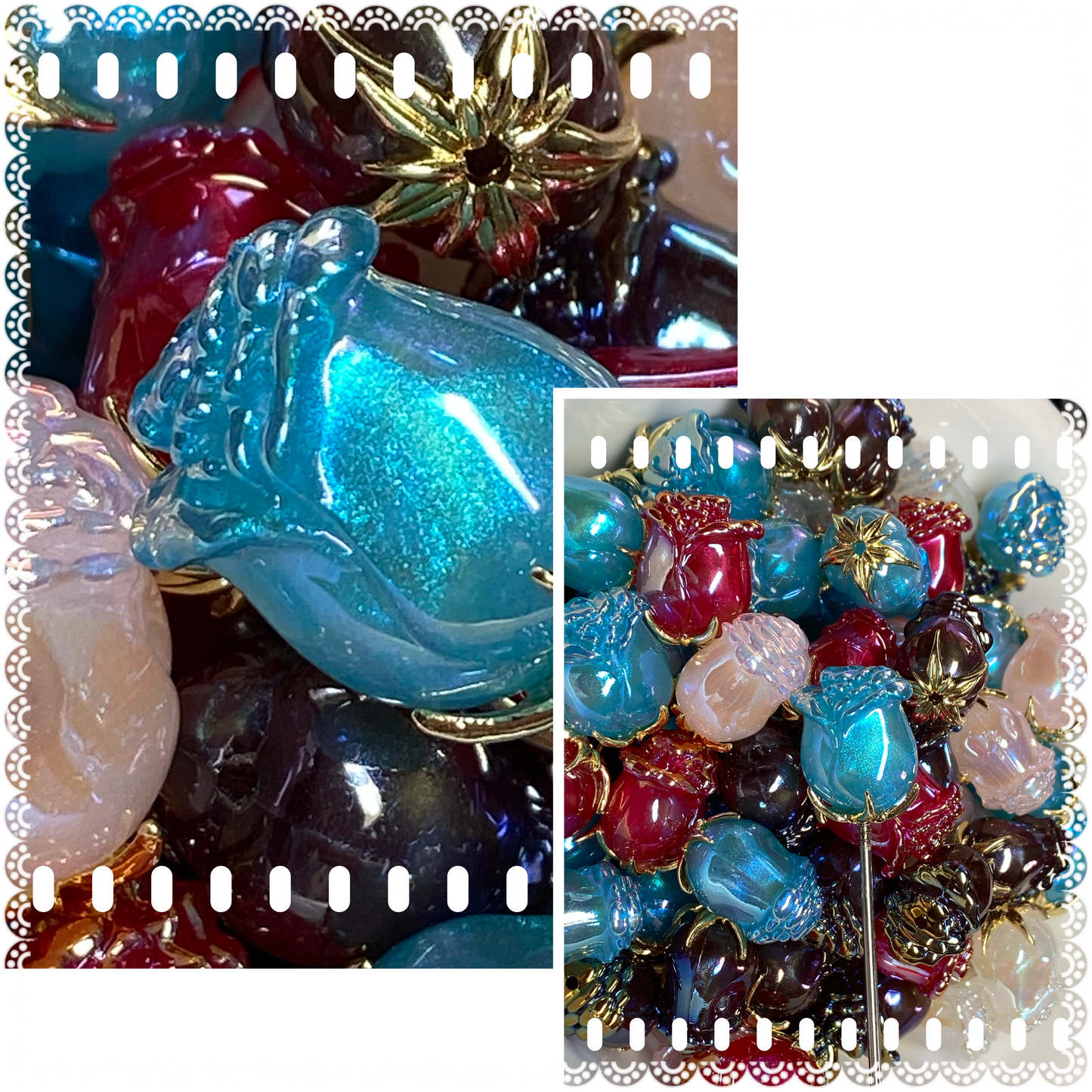 10 beads included: 22mm rose pen toppers