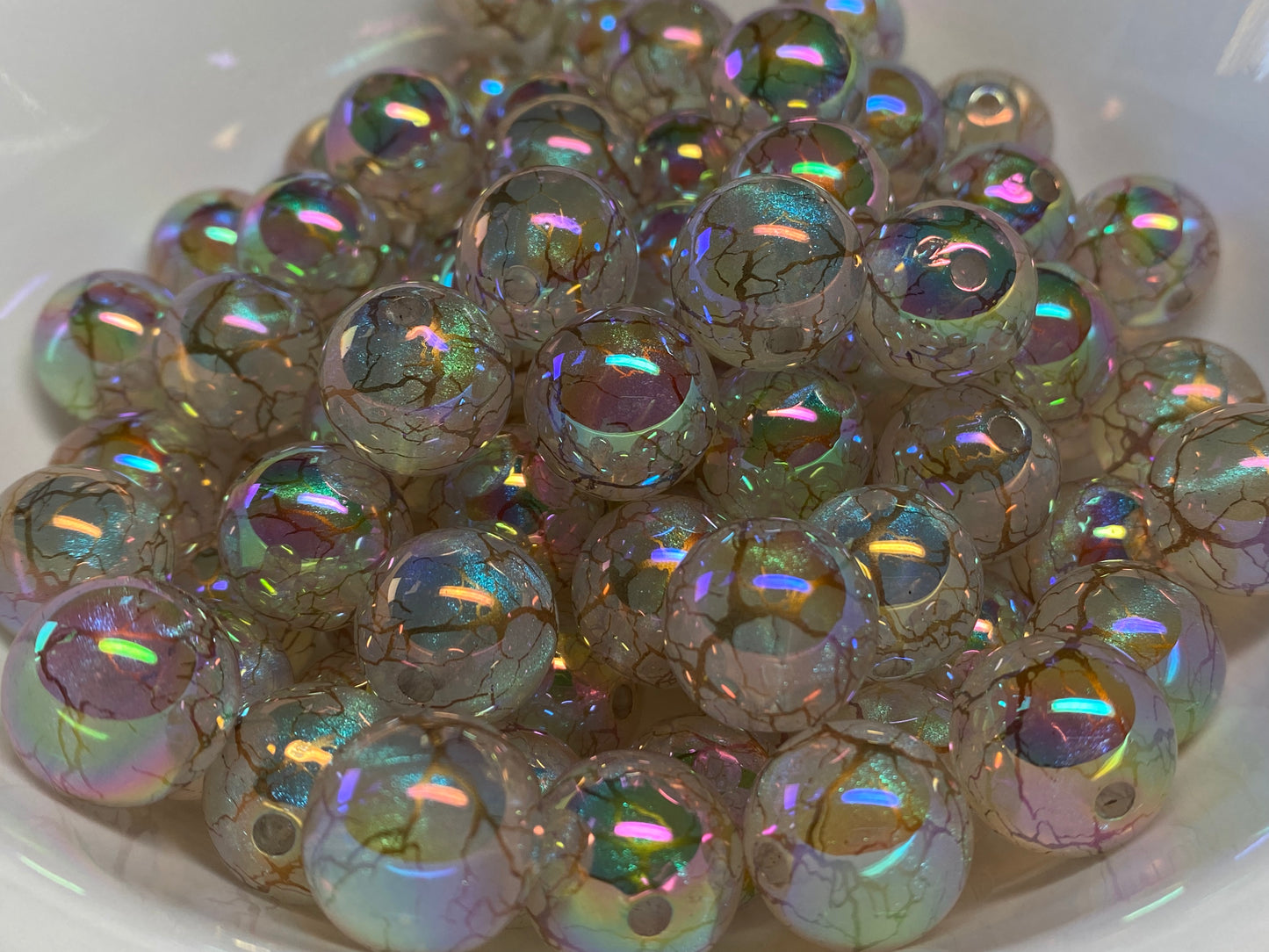 16mm white galaxy bead with veins of gold