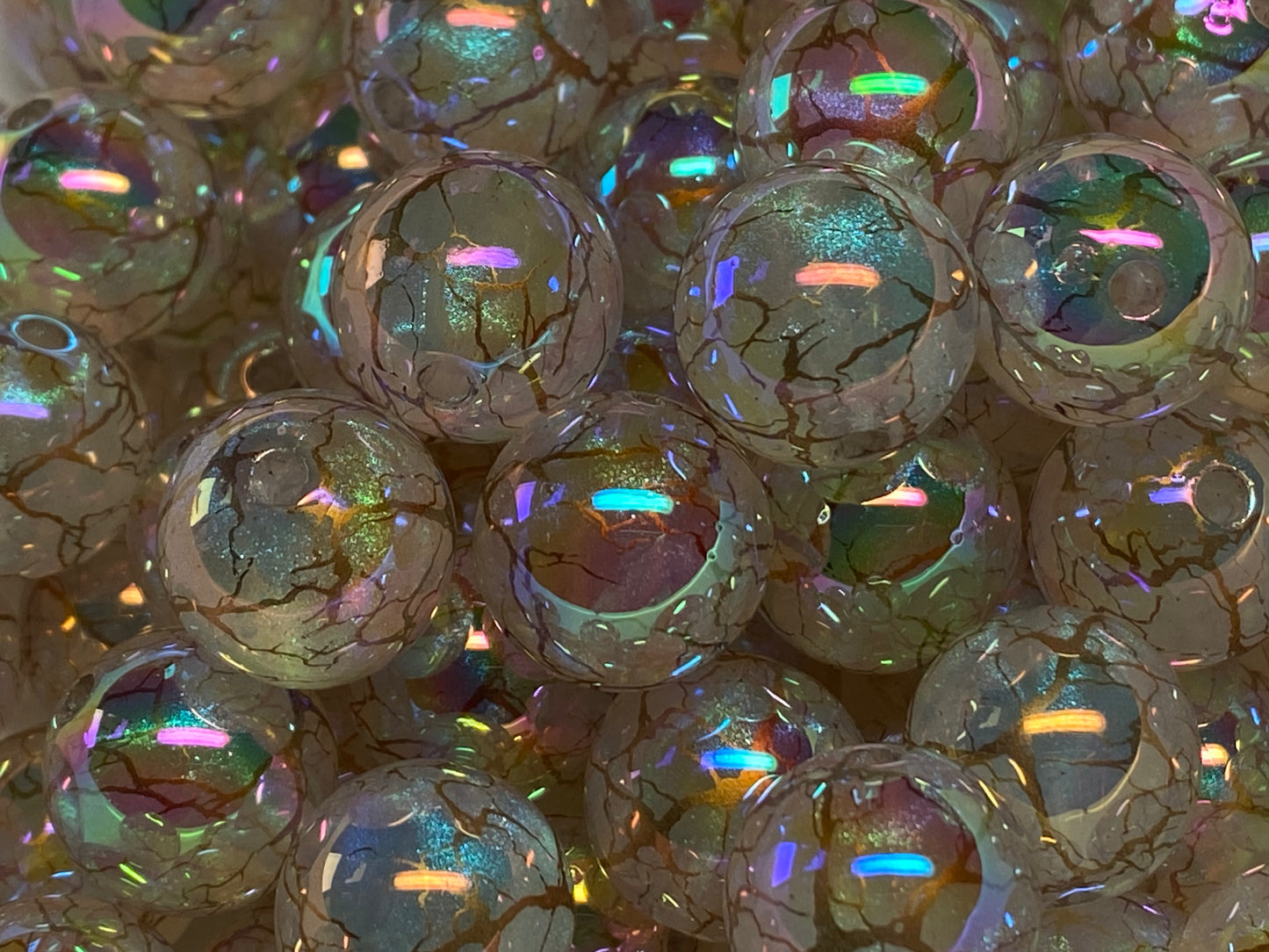 16mm white galaxy bead with veins of gold