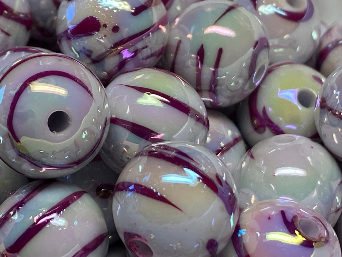 16mm eggplant striped beads