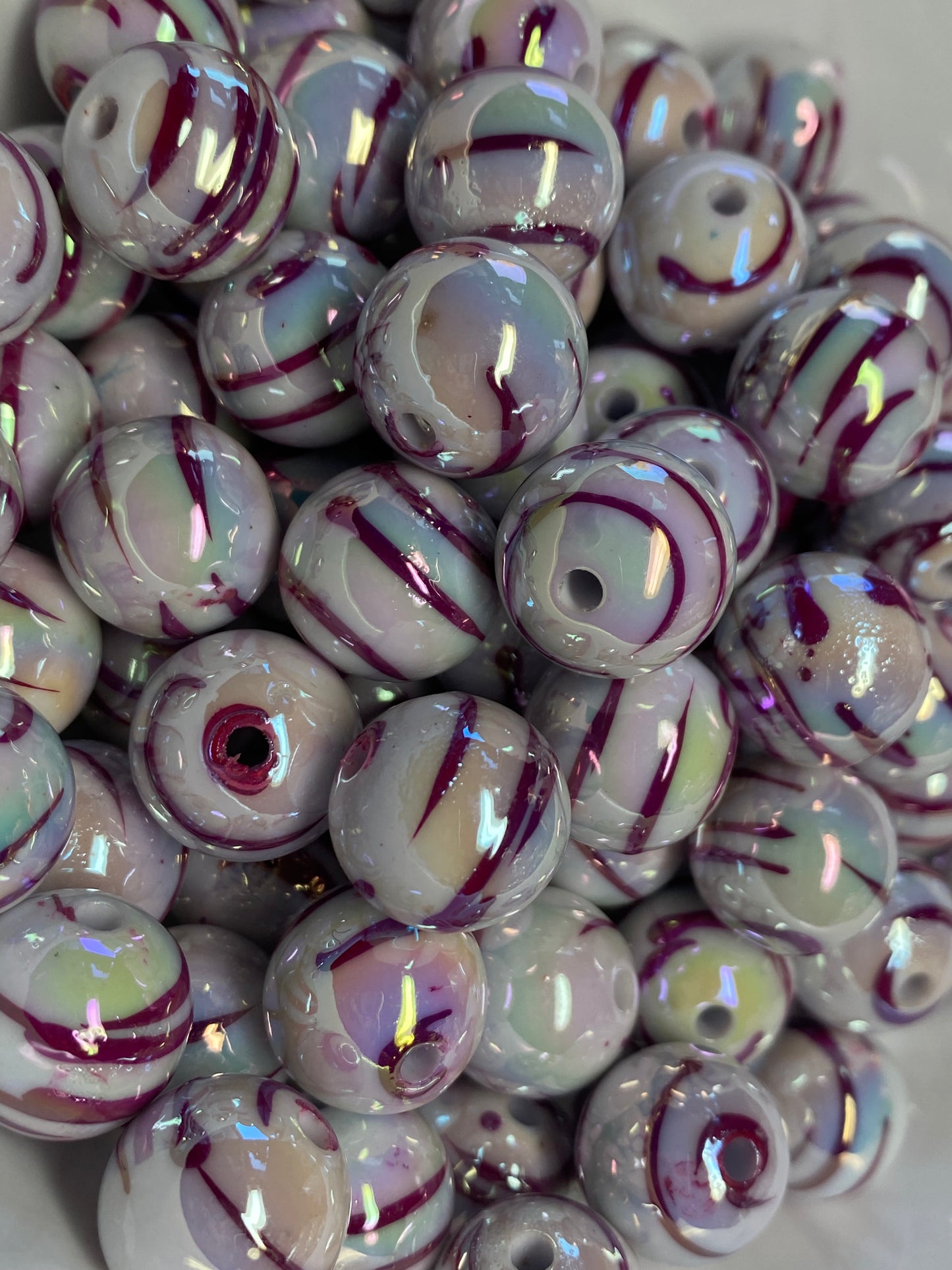 16mm eggplant striped beads