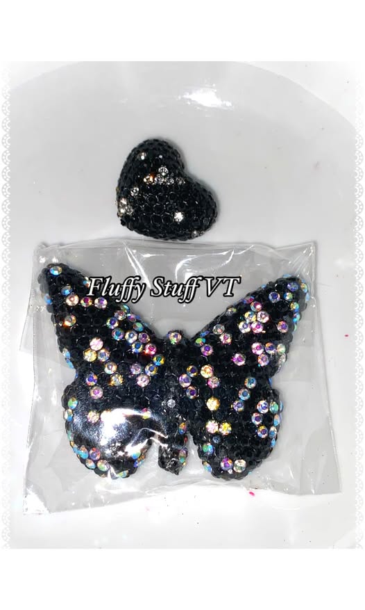 Glass rhinestone 42 mm butterfly with matching 18mm heart set