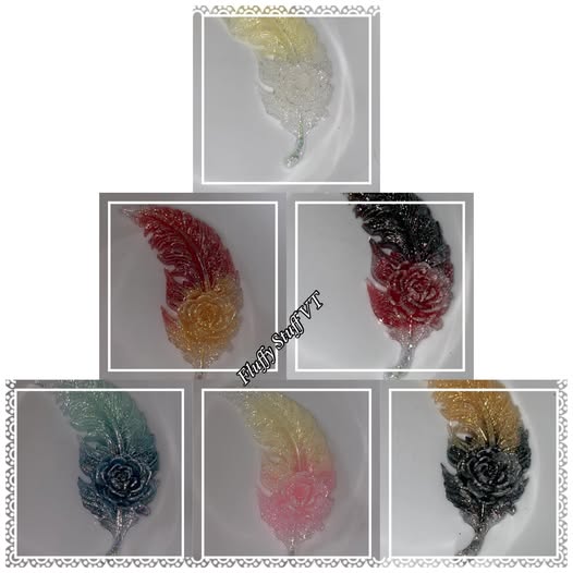 63mm luminous glitter resin ombré feather flat back charms