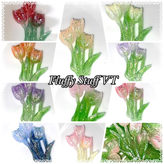 48mm lumi glitter tulips flat back charms.