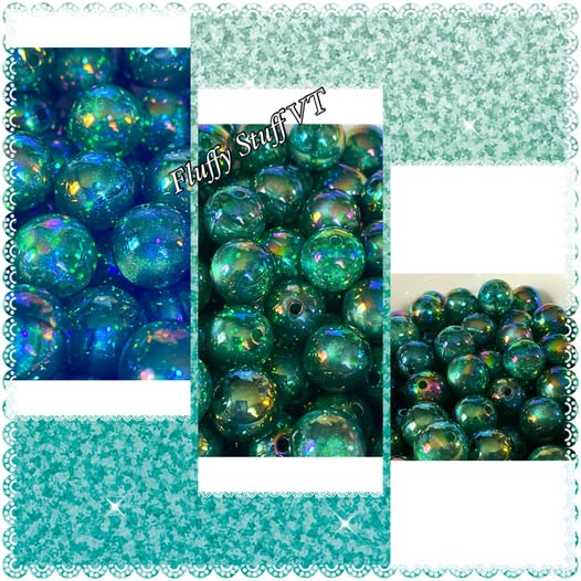 16mm glow in the dark/ sky lumi Forrest green beads.