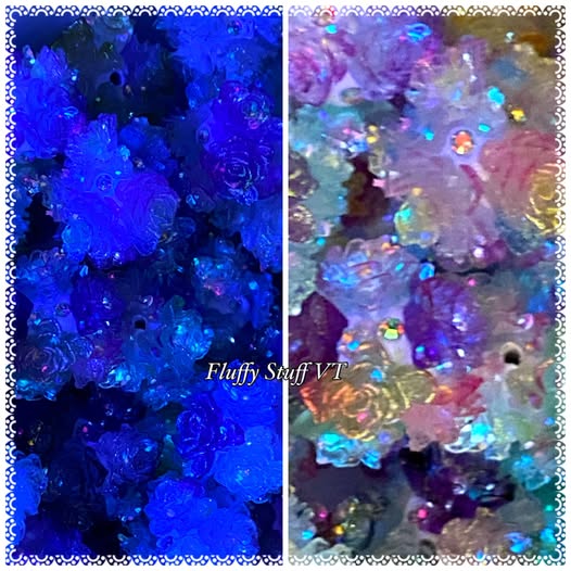 25mm glow/sky lumi soft rose beads with sparkly rhinestones.