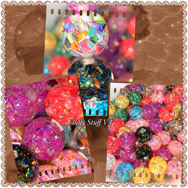 16mm chunky glitter filled with holographic material resin beads.