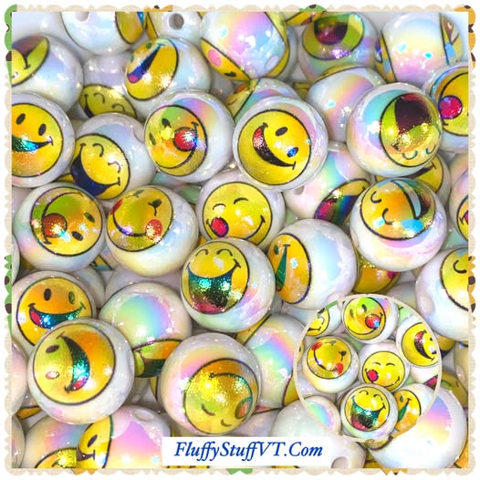 16mm glossy coated happy face beads