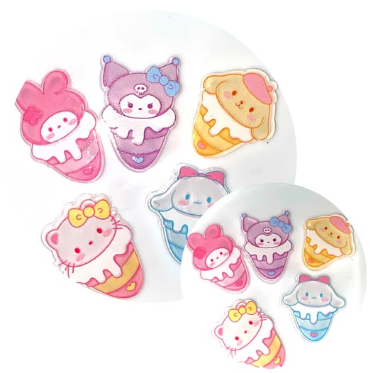 2cm flatback glitter sanrio family ice cream cones: adorably delish