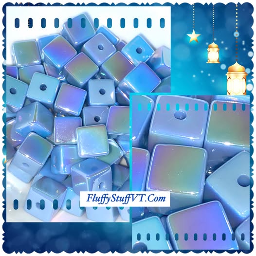 14mm ab coated blue cube bead