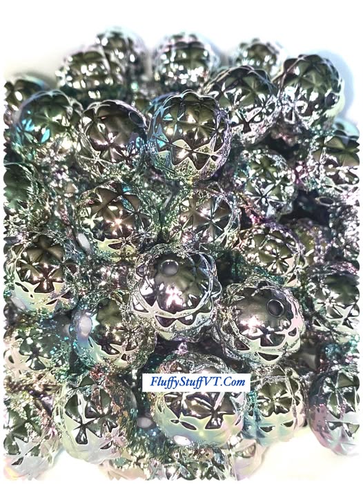 16mm metallic chrome with subtle rainbow pineapple beads