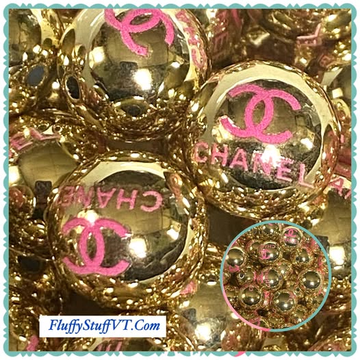 16mm soft gold with pink CC print bead