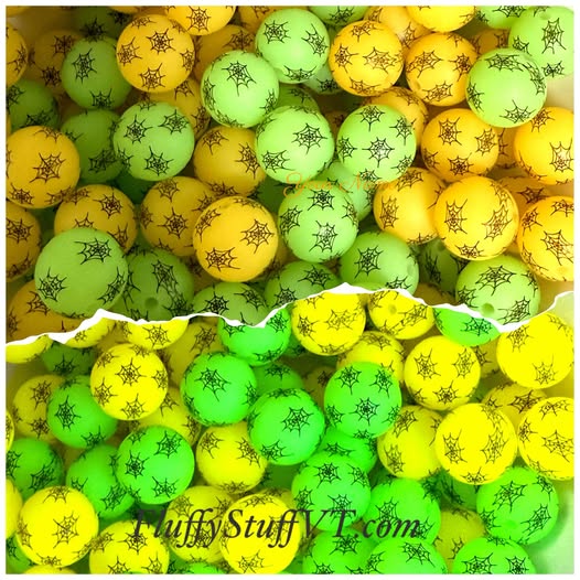 Green and orange spiderwebs silicon beads