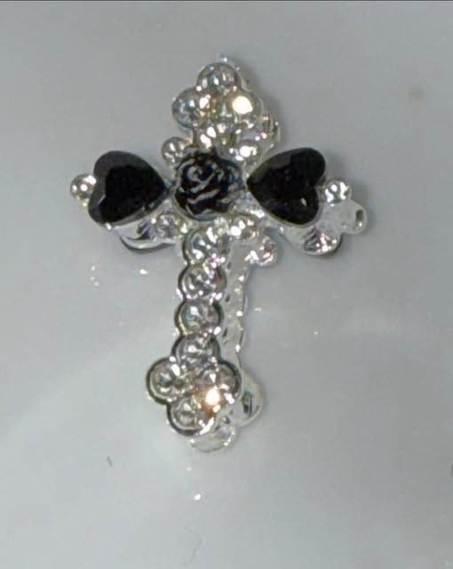 30mm beautiful gem filled metal cross with soft rose.