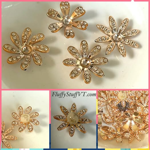 30mm metallic rose gold color with raised rhinestones.