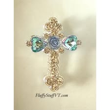30mm beautiful gem filled metal cross with soft rose.