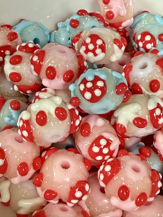 14mm hand painted strawberry and cherry beads.