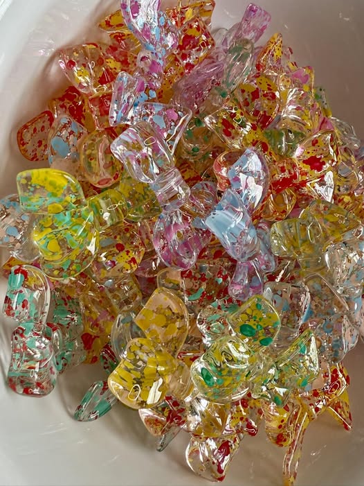 24mm clear bows with paint splatter