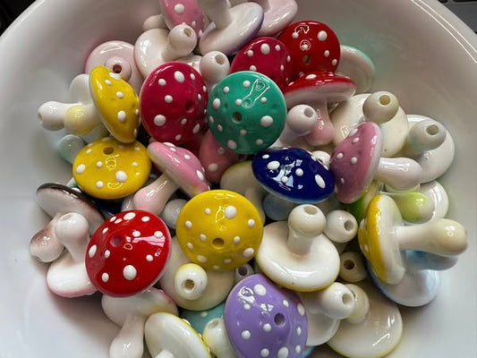 22mm fun painted mushroom mix beads