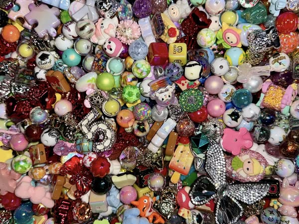 Kitchen sink bead, charm, acrylic, pompom mix