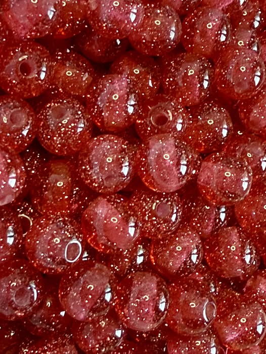 8mm glitter filled red bead
